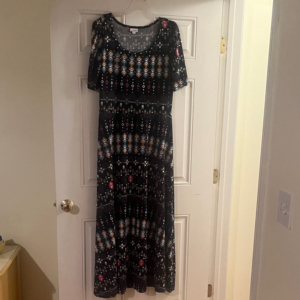 LuLaRoe Dark Blue Multi-Color Patterned Maxi Dress (Anna)